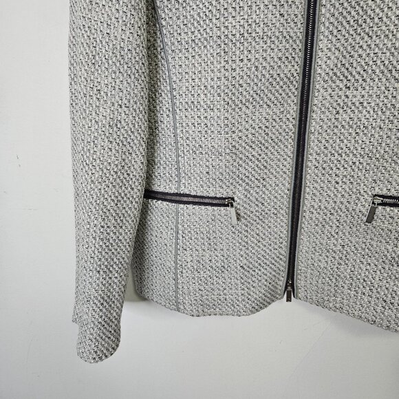 Lafayette 148 New York Kerrington Tweed Jacket Sz M Grey Zipper Front - Picture 5 of 11
